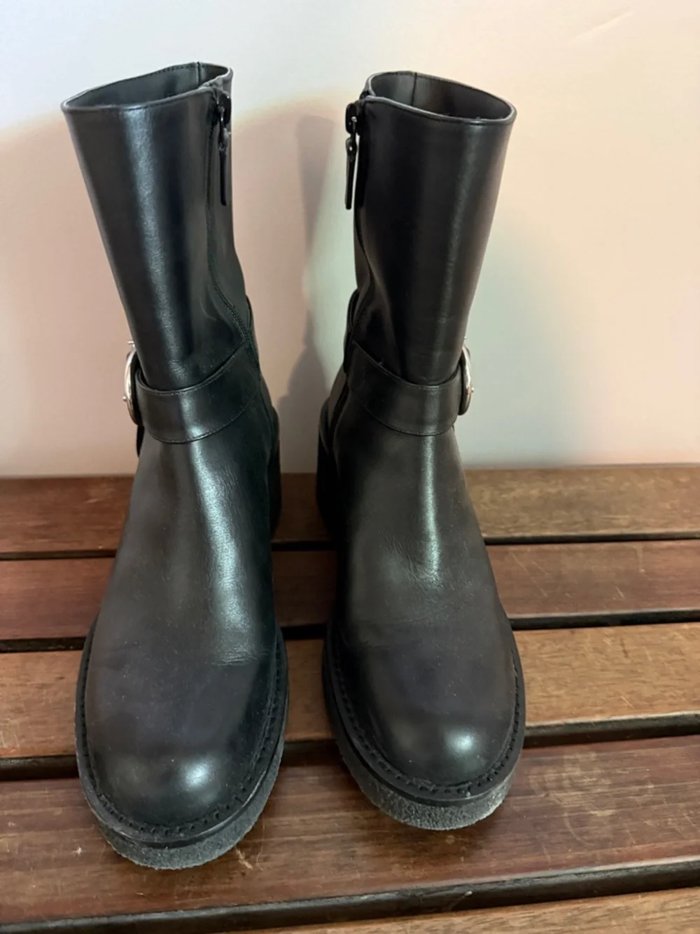 Stuart Weitzman Black Leather Mid-Calf Platform Boots - Picture 2 of 4